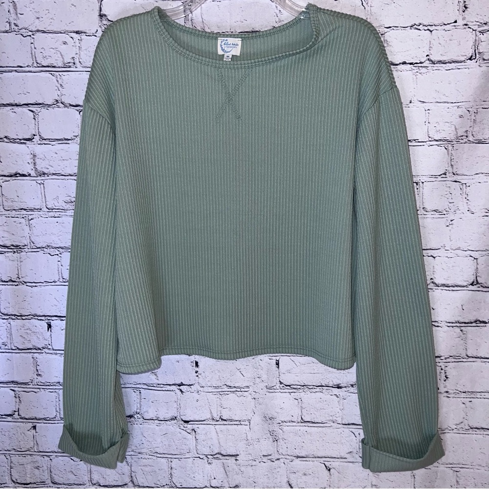 Francesca's Collections Green Ribbed Blouse